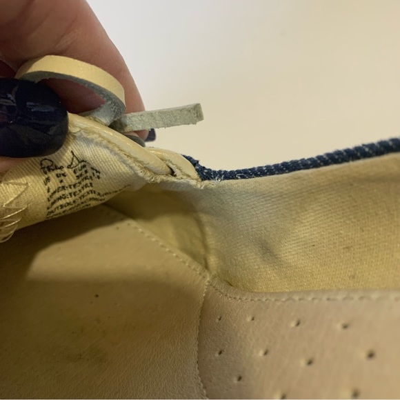 Philip Simon Blue Denim Embroidered Platforms with White Tie Bow - Picture 10 of 11